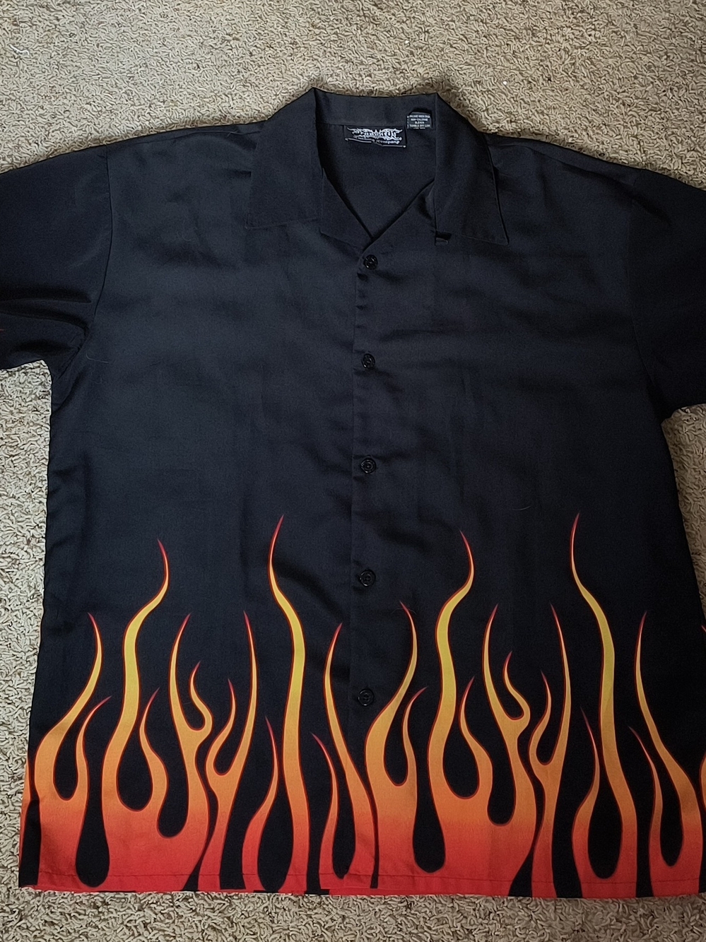 Black Flame-Trim Casual Button-Down Shirt - Men